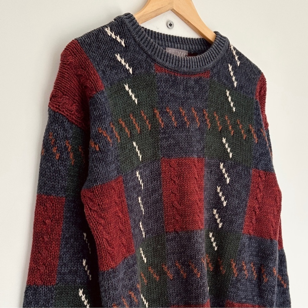 Vintage cotton knit crew neck sweater - 80’s - multi-coloured - Oversized M - Picture 3 of 7